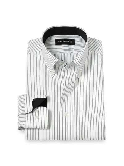 Paul Fredrick Tailored Fit Non-iron Cotton Stripe Dress Shirt With Contrast Trim In White