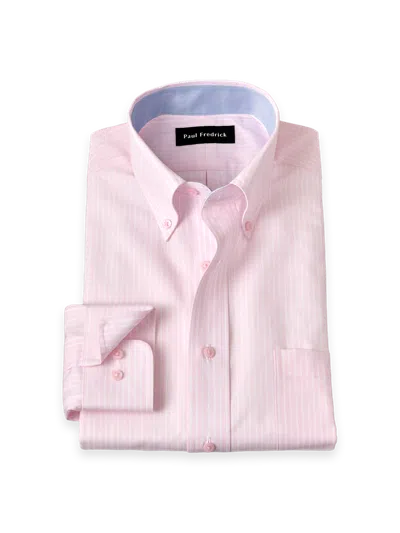 Paul Fredrick Tailored Fit Non-iron Cotton Check Dress Shirt With Contrast Trim In Purple