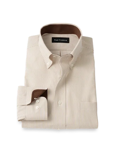 PAUL FREDRICK SLIM FIT NON-IRON COTTON STRIPE DRESS SHIRT WITH CONTRAST TRIM