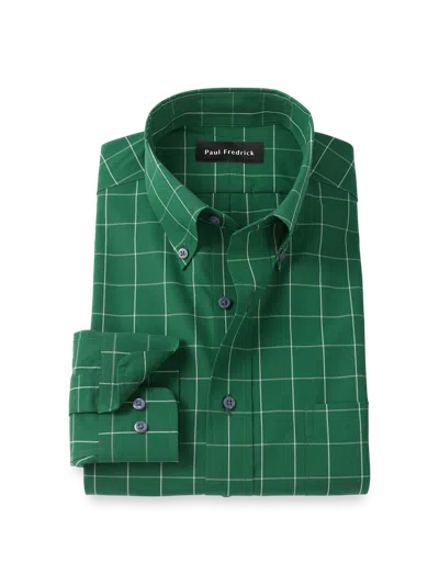 Paul Fredrick Tailored Fit Non-iron Cotton Windowpane Dress Shirt In Green