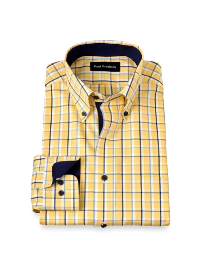 Paul Fredrick Slim Fit Non-iron Cotton Check Dress Shirt With Contrast Trim In Multi