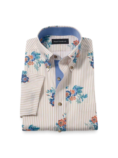 Paul Fredrick Slim Fit Non-iron Cotton Floral Dress Shirt With Contrast Trim In Multi