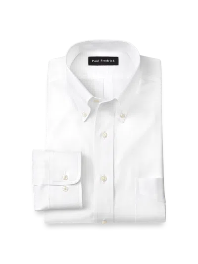 Paul Fredrick Tailored Fit Non-iron Cotton Pinpoint Solid Button Down Collar Dress Shirt In White
