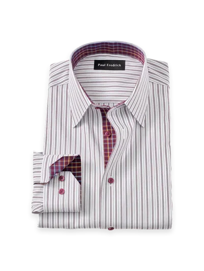 Paul Fredrick Tailored Fit Non-iron Cotton Stripe Dress Shirt With Contrast Trim In Multi