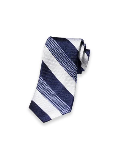 Paul Fredrick Stripe Woven Silk Tie In White