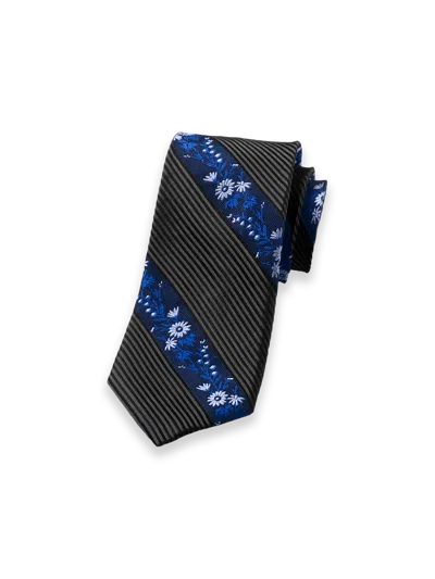 Paul Fredrick Stripe/floral Woven Silk Tie In Blue