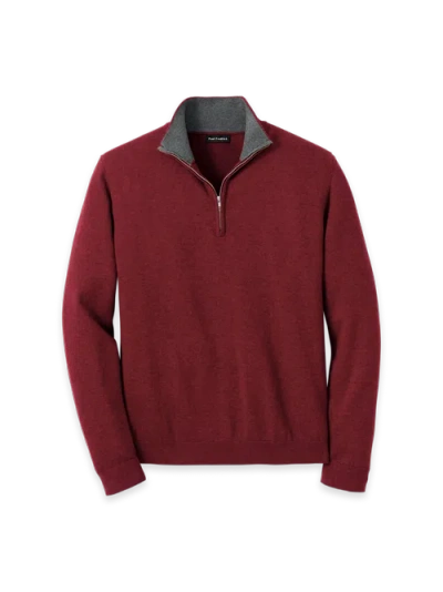 Paul Fredrick Supima Cotton Quarter Zip Mock Neck Sweater In Burgundy