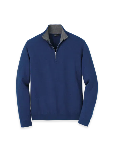 Paul Fredrick Supima Cotton Quarter Zip Mock Neck Sweater In Blue