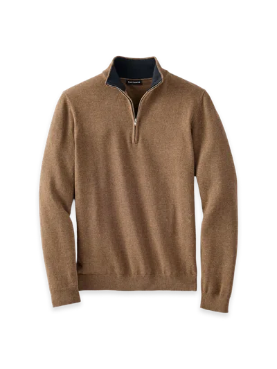 Paul Fredrick Supima Cotton Quarter Zip Mock Neck Sweater In Brown
