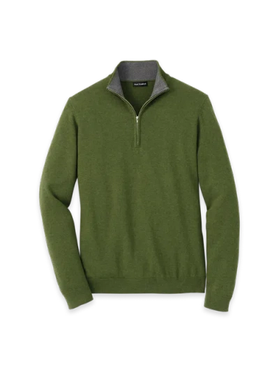 Paul Fredrick Supima Cotton Quarter Zip Mock Neck Sweater In Green