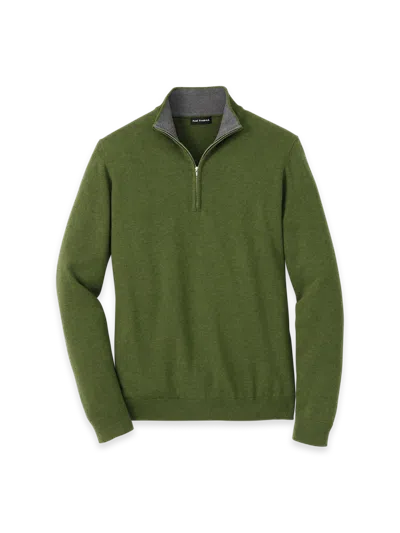 Paul Fredrick Supima Cotton Quarter Zip Mock Neck Sweater In Green