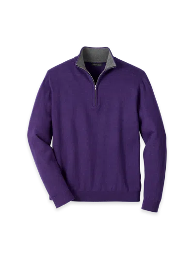 Paul Fredrick Supima Cotton Quarter Zip Mock Neck Sweater In Purple
