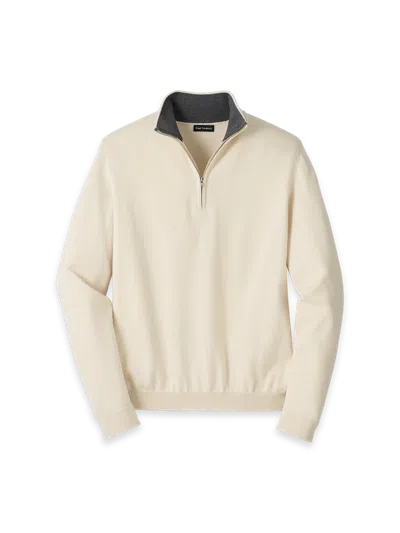Paul Fredrick Supima Cotton Quarter Zip Mock Neck Sweater In White