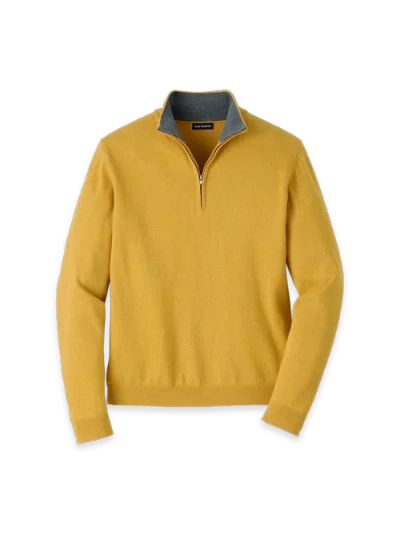 Paul Fredrick Supima Cotton Quarter Zip Mock Neck Sweater In Yellow