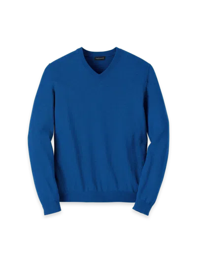 Paul Fredrick Supima Cotton V-neck Sweater In Blue