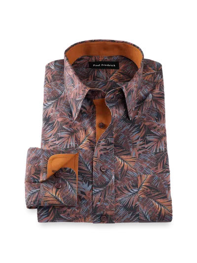 Paul Fredrick Tailored Fit Comfort Stretch Non-iron Botanical Dress Shirt With Contrast Trim In Multi