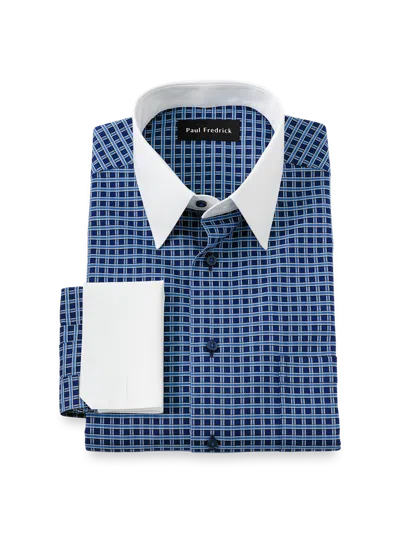 Paul Fredrick Tailored Fit Comfort Stretch Non-iron Check Dress Shirt In Blue