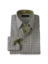 Paul Fredrick Tailored Fit Comfort Stretch Non-iron Check Dress Shirt With Contrast Trim In Green