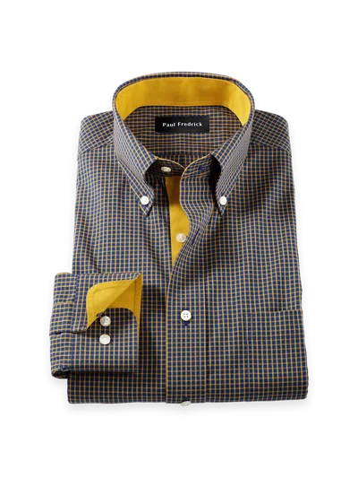 Paul Fredrick Tailored Fit Comfort Stretch Non-iron Check Dress Shirt With Contrast Trim In Multi