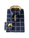 Paul Fredrick Tailored Fit Comfort Stretch Non-iron Check Dress Shirt With Contrast Trim In Multi