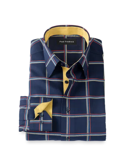 Paul Fredrick Tailored Fit Comfort Stretch Non-iron Check Dress Shirt With Contrast Trim In Multi