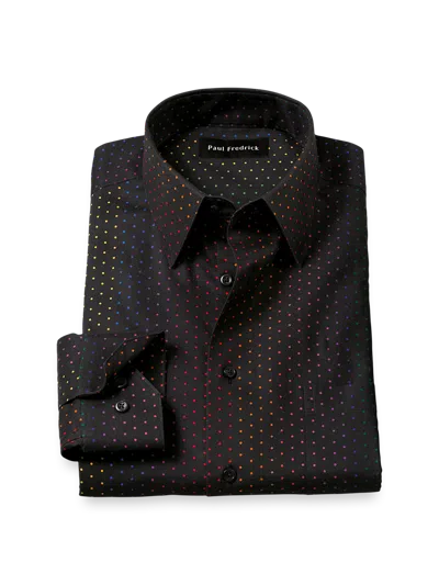 Paul Fredrick Tailored Fit Comfort Stretch Non-iron Dot Dress Shirt In Black