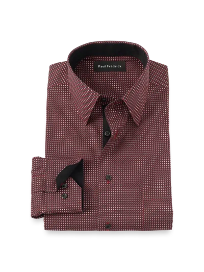 PAUL FREDRICK TAILORED FIT COMFORT STRETCH NON-IRON GEOMETRIC DRESS SHIRT WITH CONTRAST TRIM