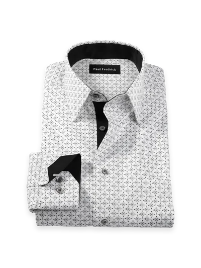 Paul Fredrick Tailored Fit Comfort Stretch Non-iron Geometric Dress Shirt With Contrast Trim In Multi