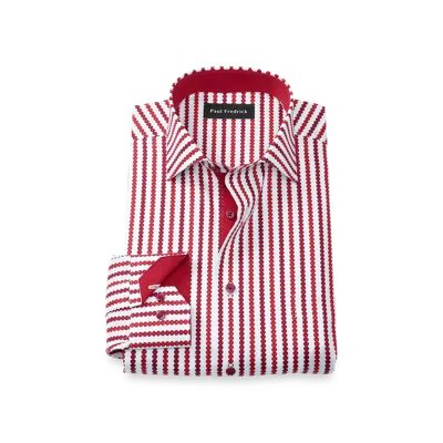 Paul Fredrick Tailored Fit Comfort Stretch Non-iron Heart Dress Shirt With Contrast Trim In Burgundy