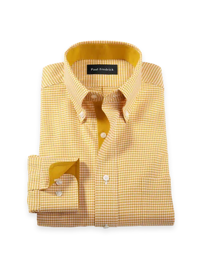 Paul Fredrick Slim Fit Comfort Stretch Non-iron Houndstooth Dress Shirt With Contrast Trim In Gold