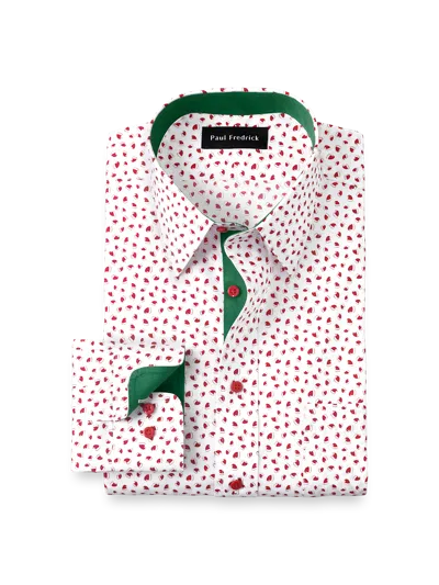 PAUL FREDRICK TAILORED FIT COMFORT STRETCH NON-IRON NOVELTY DRESS SHIRT WITH CONTRAST TRIM