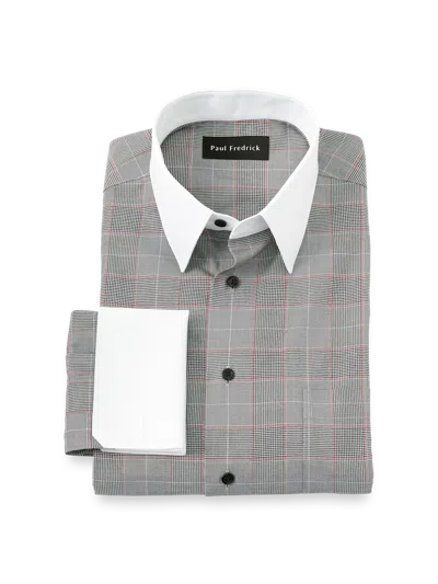 Paul Fredrick Tailored Fit Comfort Stretch Non-iron Plaid Dress Shirt In Gray