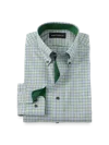Paul Fredrick Tailored Fit Comfort Stretch Non-iron Plaid Dress Shirt With Contrast Trim In Green