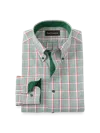 Paul Fredrick Tailored Fit Comfort Stretch Non-iron Plaid Dress Shirt With Contrast Trim In Green