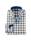 Paul Fredrick Tailored Fit Comfort Stretch Non-iron Plaid Dress Shirt With Contrast Trim In White