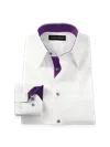 Paul Fredrick Tailored Fit Comfort Stretch Non-iron Solid Dress Shirt With Contrast Trim In Multi