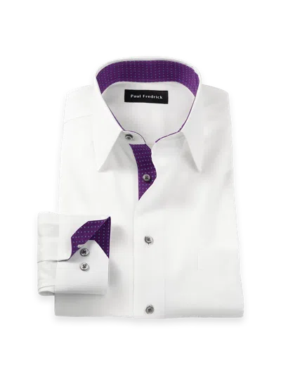 Paul Fredrick Tailored Fit Comfort Stretch Non-iron Solid Dress Shirt With Contrast Trim In Multi