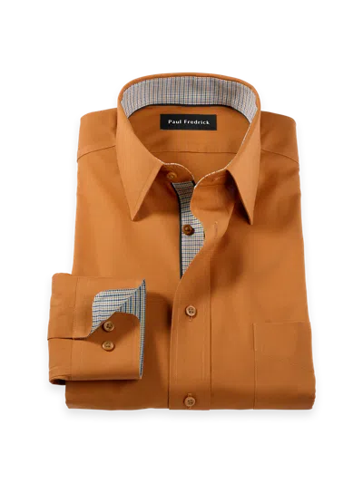 Paul Fredrick Tailored Fit Comfort Stretch Non-iron Solid Dress Shirt With Contrast Trim In Orange