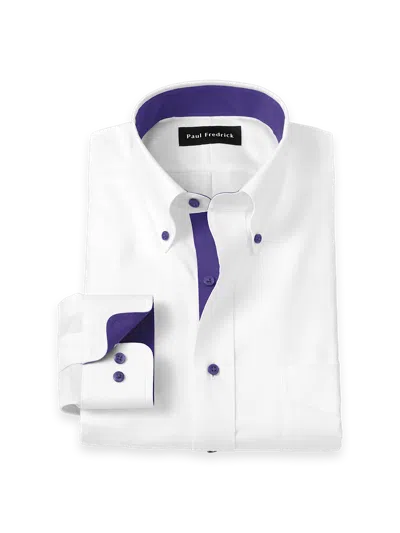 Paul Fredrick Tailored Fit Comfort Stretch Non-iron Solid Dress Shirt With Contrast Trim In Multi