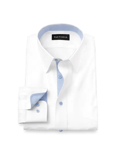 Paul Fredrick Tailored Fit Comfort Stretch Non-iron Solid Dress Shirt With Contrast Trim In White