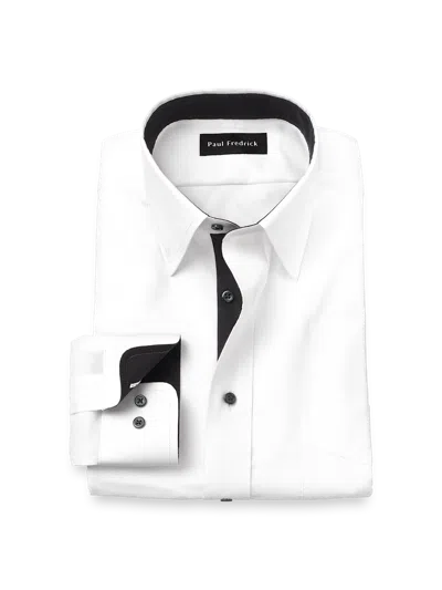 Paul Fredrick Tailored Fit Comfort Stretch Non-iron Solid Dress Shirt With Contrast Trim In White