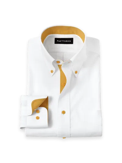 Paul Fredrick Tailored Fit Comfort Stretch Non-iron Solid Dress Shirt With Contrast Trim In White