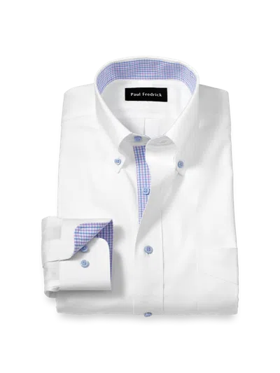 Paul Fredrick Tailored Fit Comfort Stretch Non-iron Solid Dress Shirt With Contrast Trim In White