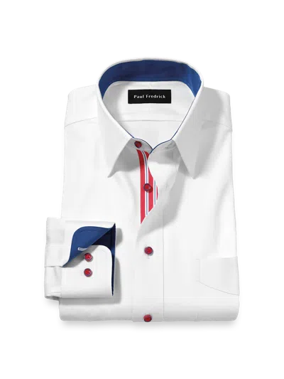 Paul Fredrick Tailored Fit Comfort Stretch Non-iron Solid Dress Shirt With Contrast Trim In White