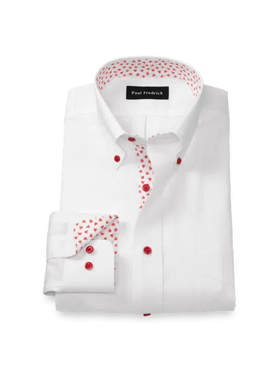 Paul Fredrick Tailored Fit Comfort Stretch Non-iron Solid Dress Shirt With Contrast Trim In White