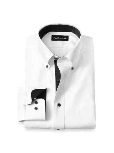 Paul Fredrick Tailored Fit Comfort Stretch Non-iron Solid Dress Shirt With Contrast Trim In White