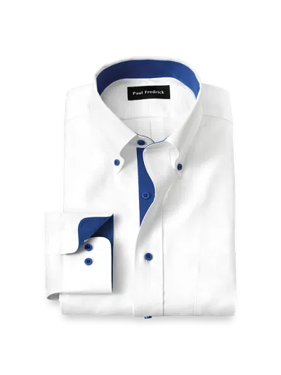 Paul Fredrick Tailored Fit Comfort Stretch Non-iron Solid Dress Shirt With Contrast Trim In White