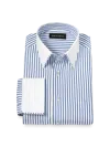 Paul Fredrick Tailored Fit Comfort Stretch Non-iron Stripe Dress Shirt With Contrast Trim In Blue