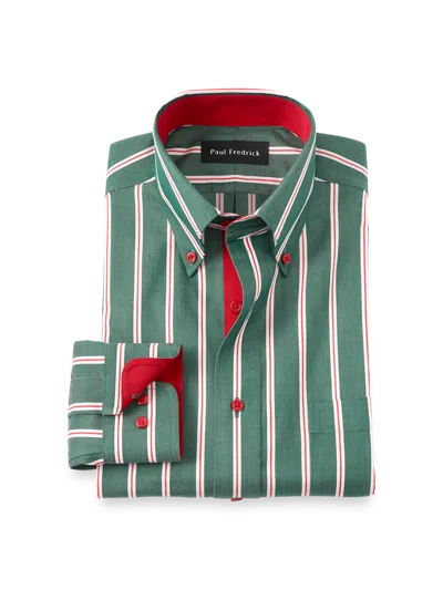 PAUL FREDRICK TAILORED FIT COMFORT STRETCH NON-IRON STRIPE DRESS SHIRT WITH CONTRAST TRIM