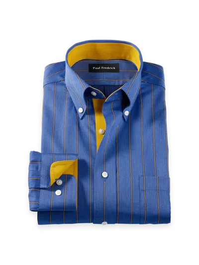 Paul Fredrick Tailored Fit Comfort Stretch Non-iron Stripe Dress Shirt With Contrast Trim In Multi